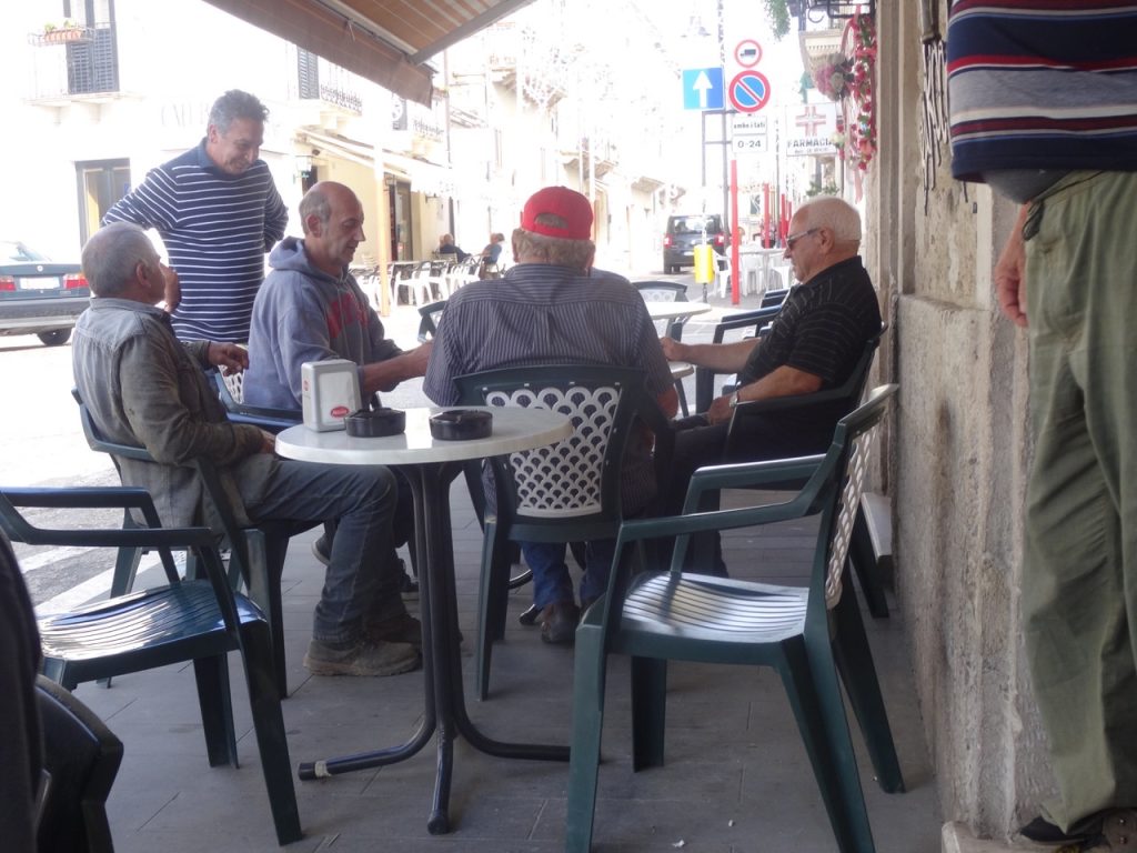 The usual crowd at the bar in Roccamorice.